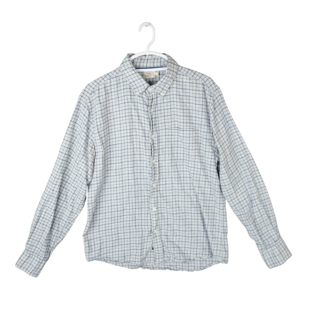 Faherty Flannel Shirt Mens Large Blue Plaid Cotton Long Sleeve Casual